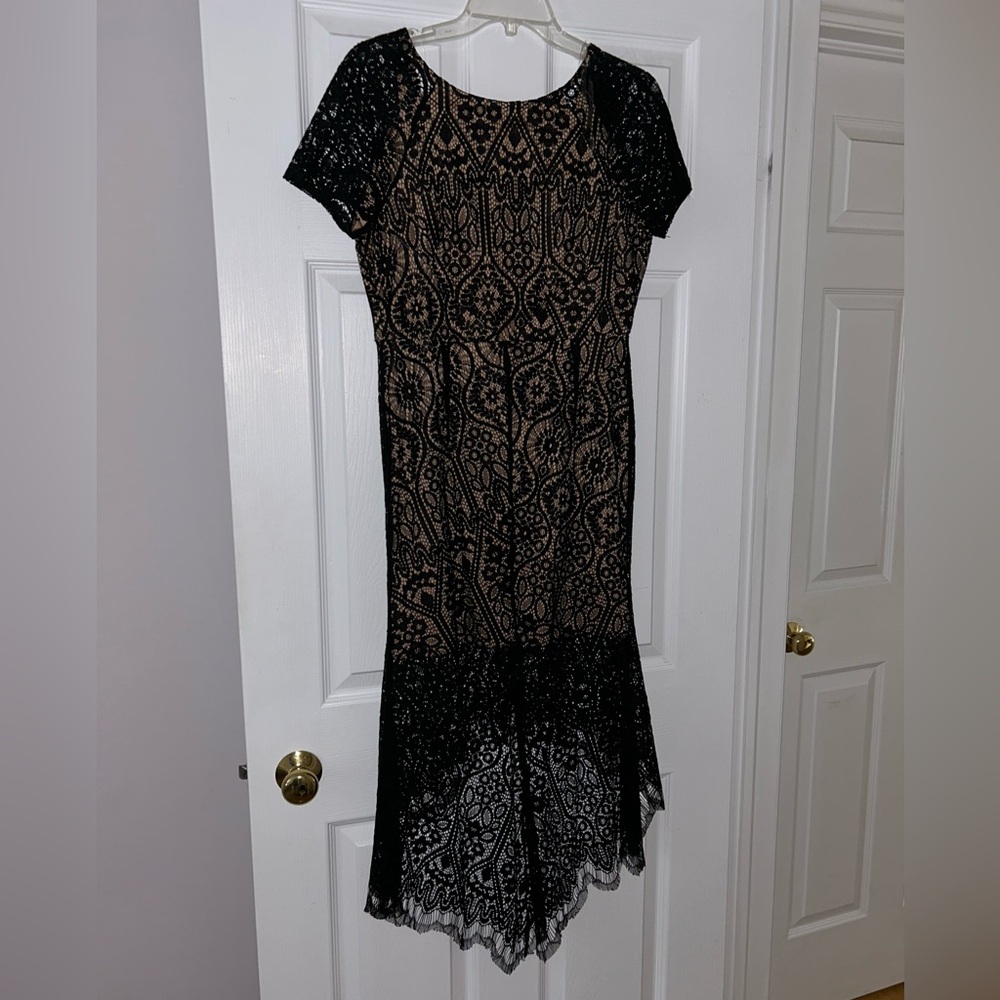 REVOLVE Black and Tan Lace Midi Dress